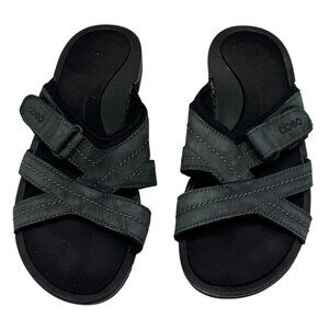 Abeo Womens Walking Sandals 8 Black Green Leather Slip On Crisscross Open Toe